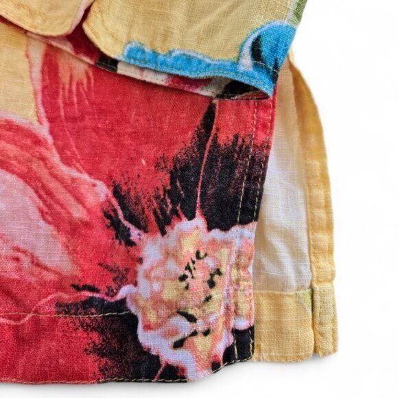 Chicos Medium/2 Women's Large Yellow Floral Print Linen Button-Up Blouse - Picture 4 of 7